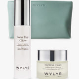 WYLYS Restore and Renew Set New Day Glow Nightinol Cream AM PM Skincare Duo + Vegan Leather Makeup Bag