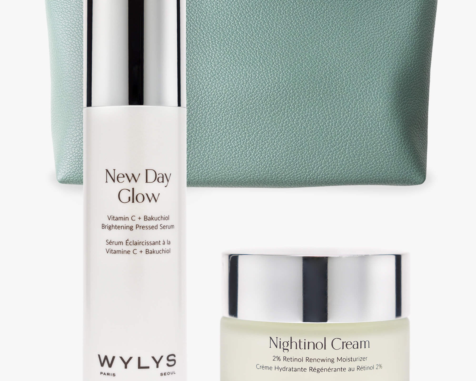 WYLYS Restore and Renew Set New Day Glow Nightinol Cream AM PM Skincare Duo + Vegan Leather Makeup Bag