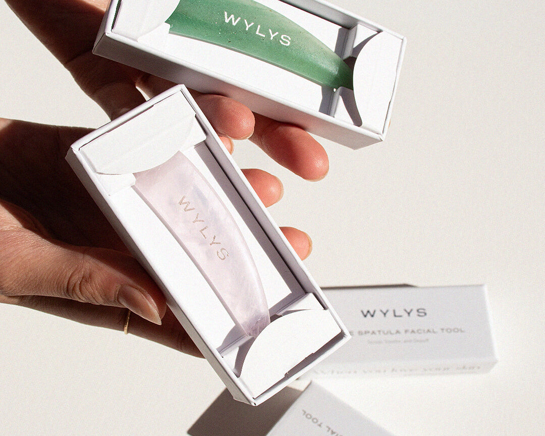 WYLYS Jade & Rose Quartz Spatula Facial Tool Facial Tool to Scoop, Soothe, and Depuff 100% Natural Stone