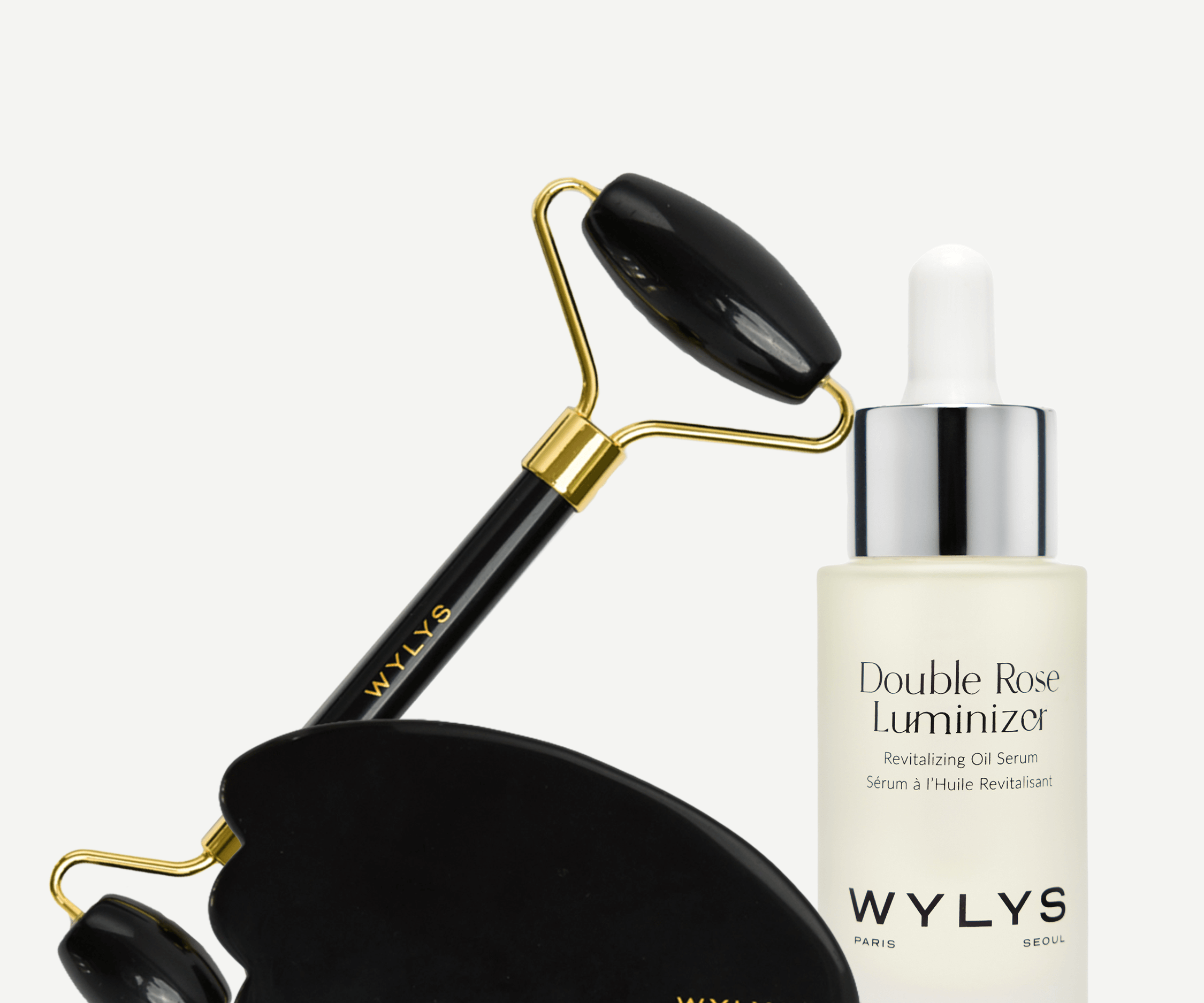 WYLYS Gua Sha Face Roller Kit and Double Rose Luminizer