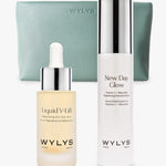 The Lift + Glow Set & Sage Verte Makeup Bag Liquid V-Lift New Day Glow Brightening and Lifting Duo