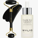 WYLYS Black Obsidian Face Roller Gua Sha with Double Rose Luminizer Illuminate Set