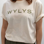 WYLYS T Shirt 100% unbleached undyed cotton on model, front view