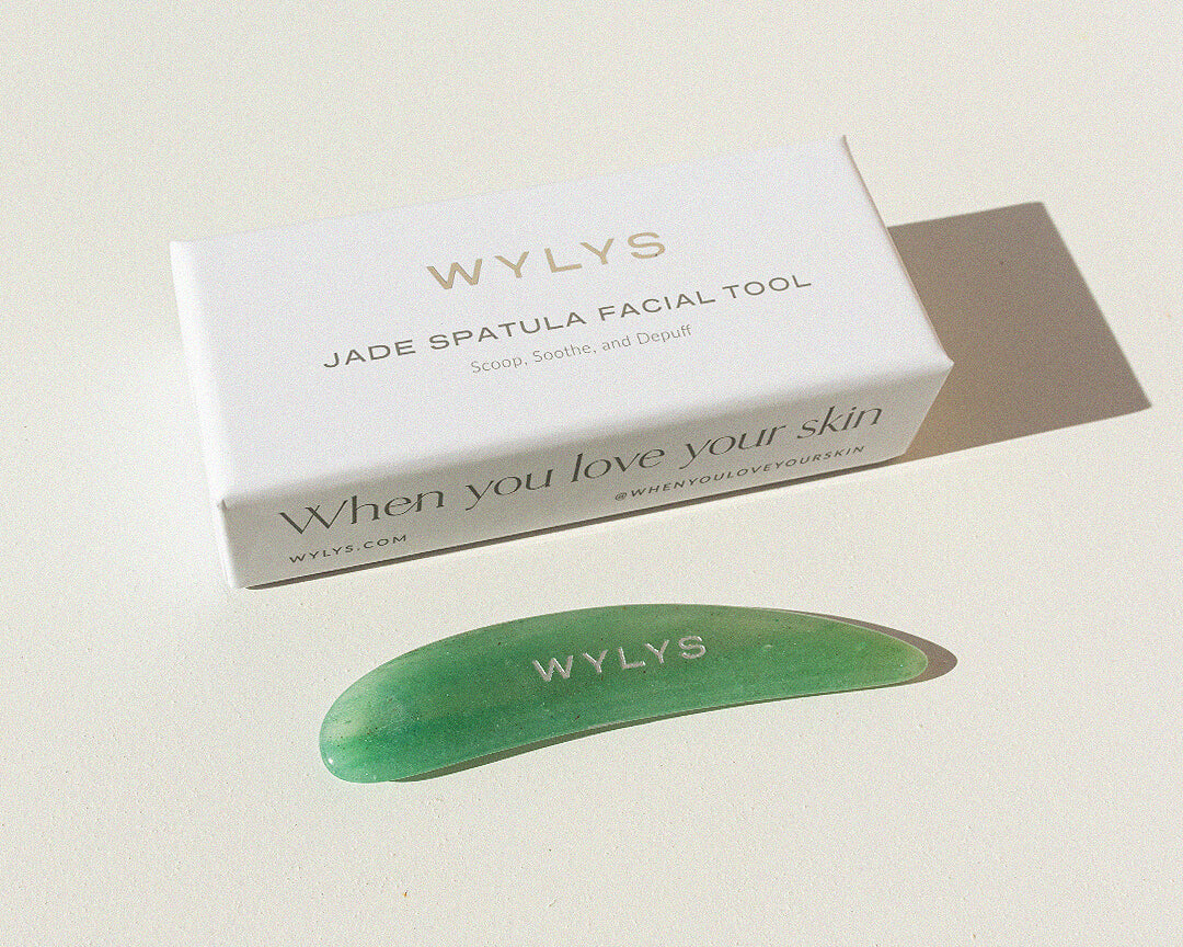 WYLYS Jade & Rose Quartz Spatula Facial Tool Facial Tool to Scoop, Soothe, and Depuff 100% Natural Stone